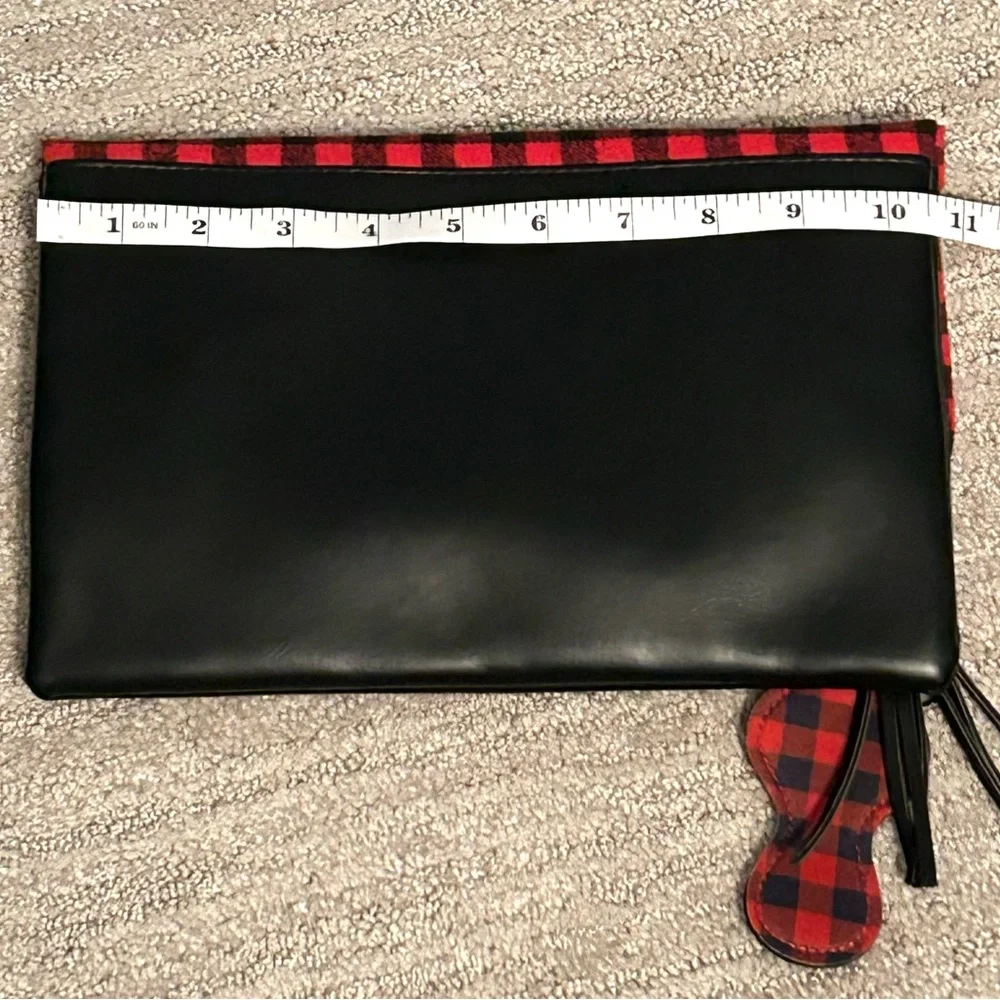 Funky Monkey Foldover Red & Black Buffalo Plaid Clutch Top Zip 10.5” x 7” NWOT